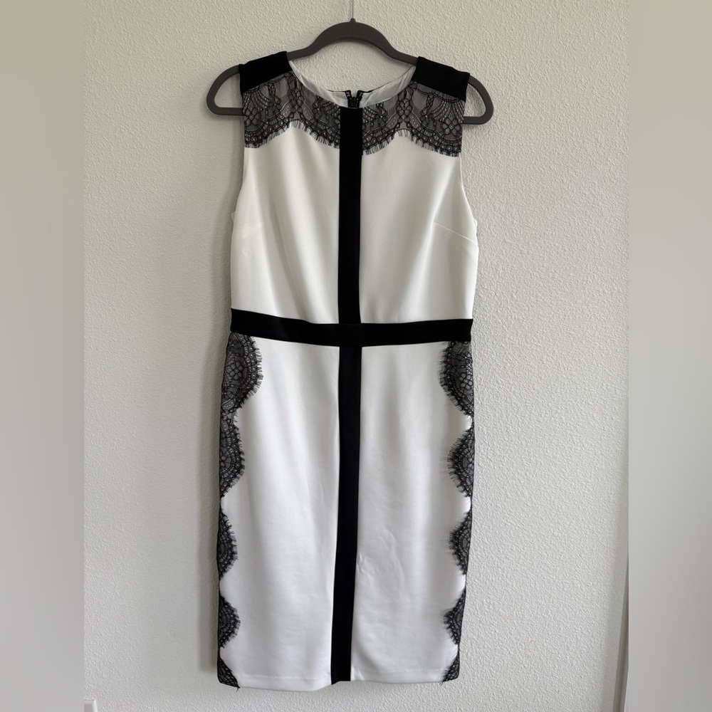 New York & Company Black and White Sheath Midi Dress